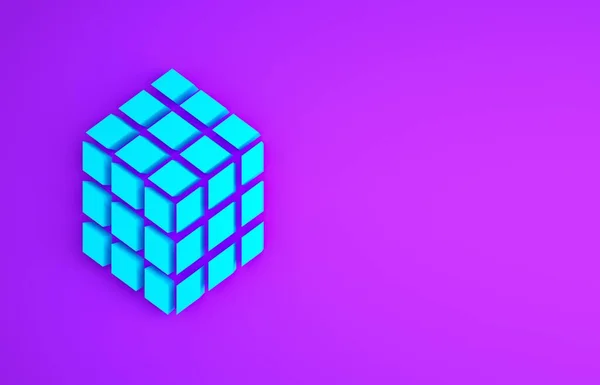 Ícone Azul Cubo Rubik Isolado Fundo Roxo Brinquedo Mecânico Cubo — Fotografia de Stock