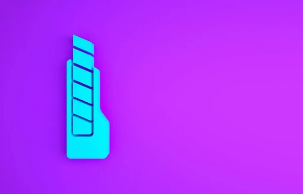 紫色の背景に隔離された青い文房具ナイフのアイコン オフィスペーパーカッター 最小限の概念 3Dイラスト3Dレンダリング — ストック写真