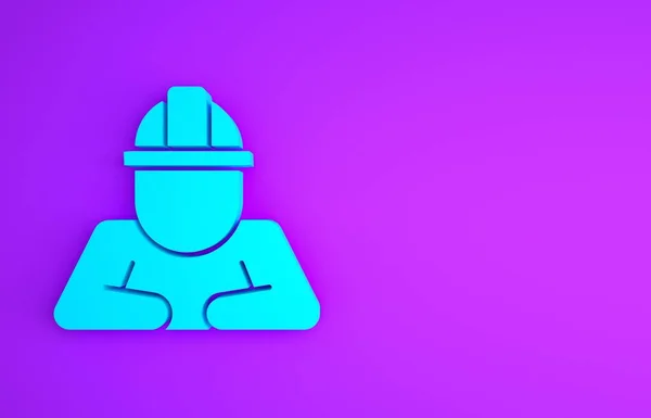 Blue Builder Icon Isolated Purple Background Construction Worker Minimalism Concept — Stock Photo, Image