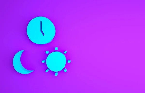 Blue Day and night with time icon isolated on purple background. Minimalism concept. 3d illustration 3D render.