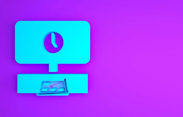 Синий Значок Времени Smart Выделен Фиолетовом Фоне Телевизионный Знак Концепция — стоковое фото