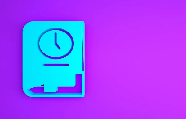 Синий Время Значка Книги Выделенного Фиолетовом Фоне Концепция Минимализма Рендеринг — стоковое фото