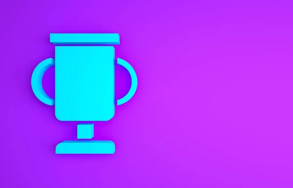 蓝色奖杯与自行车图标隔离在紫色背景 冠军奖杯的象征 锦标赛或竞赛奖杯 体育成就 最低纲领的概念 3D渲染3D插图 — 图库照片