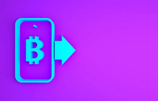 Blue Mining Bitcoin Ícone Móvel Isolado Fundo Roxo Mineração Criptomoeda — Fotografia de Stock