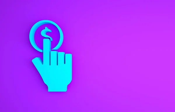 Blaue Hand Mit Münzsymbol Auf Violettem Hintergrund Dollar Oder Usd — Stockfoto