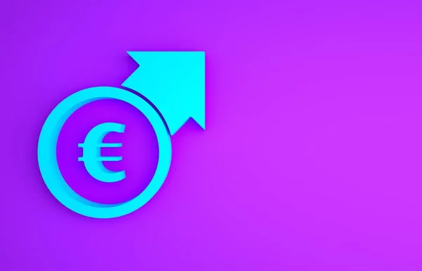 Bleu Croissance Financière Icône Pièce Euros Isolés Sur Fond Violet — Photo