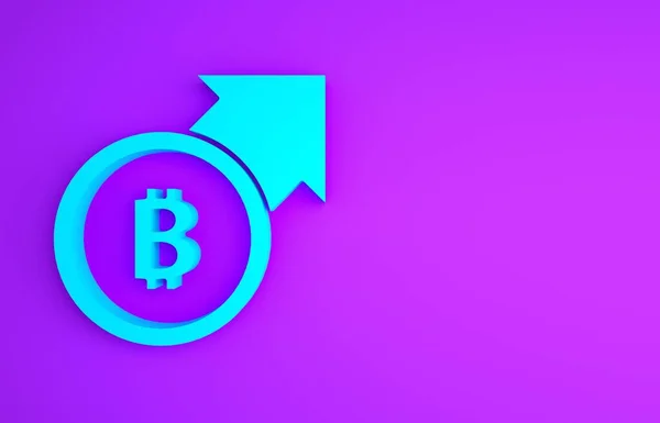 Blue Financial Growth Bitcoin Icon Isolated Purple Background Увеличение Доходов — стоковое фото