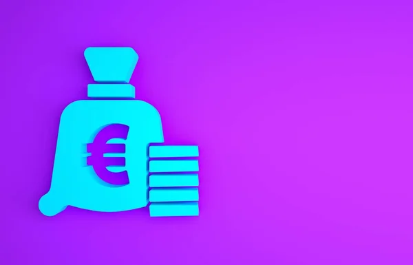 紫の背景に孤立ユーロ記号アイコンとブルーコインお金 銀行の通貨記号 現金記号 最小限の概念 3Dイラスト3Dレンダリング — ストック写真