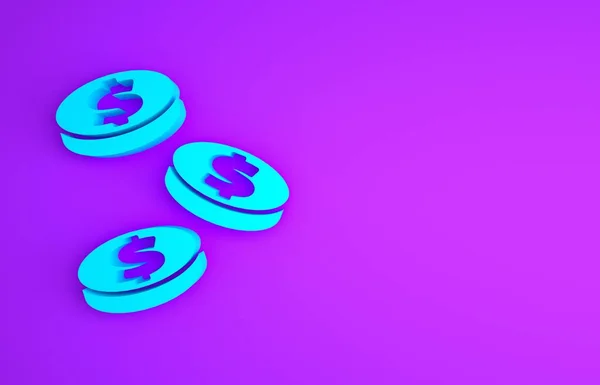Блакитна Монета Гроші Значком Символу Долара Ізольовані Фіолетовому Фоні Банківський — стокове фото
