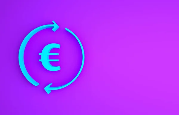 Blauwe Munt Geld Met Euro Symbool Pictogram Geïsoleerd Paarse Achtergrond — Stockfoto