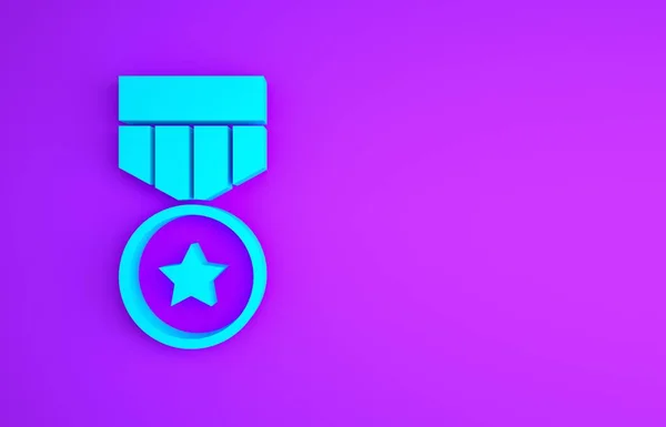 Ícone Medalha Recompensa Militar Azul Isolado Fundo Roxo Assinatura Exército — Fotografia de Stock