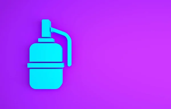 Blaue Handgranate Auf Violettem Hintergrund Bombenexplosion Minimalismus Konzept Illustration Renderer — Stockfoto