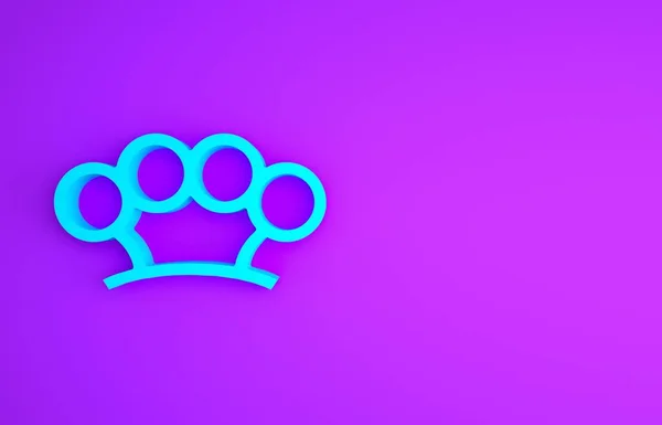 Blue Brass Knuckles Ícone Isolado Fundo Roxo Conceito Minimalismo Ilustração — Fotografia de Stock