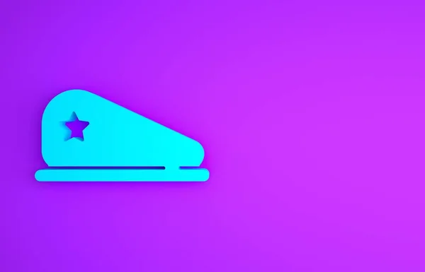 蓝色军事贝雷帽图标孤立在紫色背景 士兵帽 陆军帽 战争酒店 最低纲领的概念 3D渲染3D插图 — 图库照片