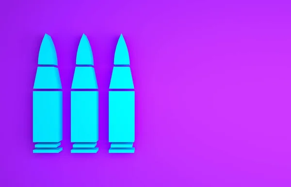 紫色の背景に青い弾丸のアイコンが隔離されています 最小限の概念 3Dイラスト3Dレンダリング — ストック写真