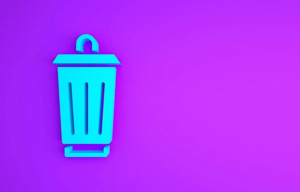 Blue Trash Can Icon Isolated Purple Background Garbage Bin Sign — Stock Photo, Image