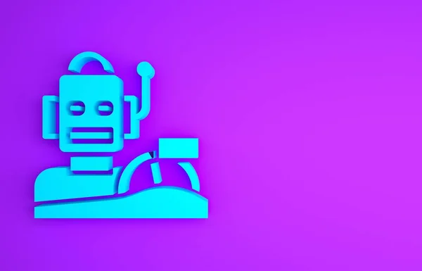 Blue Robot Humanoid Driving Car Icon Isolated Purple Background Artificial — Stock Photo, Image