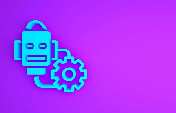 Blue Robot Setting Icon Isolated Purple Background Artificial Intelligence Machine — Stock Photo, Image