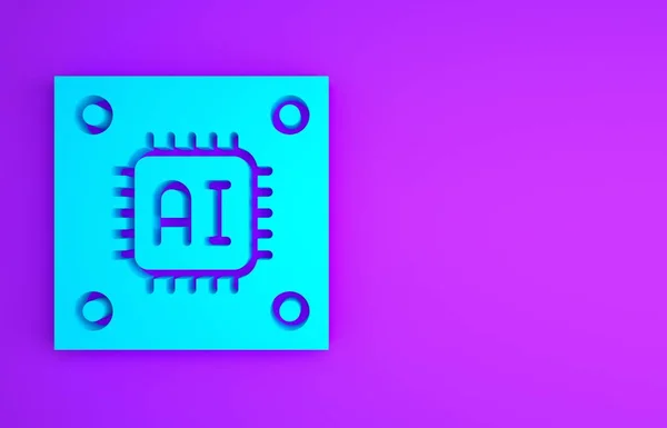 Blue Computer Processor Microcircuits Cpu Icon Isolated Purple Background Chip — Stock Photo, Image