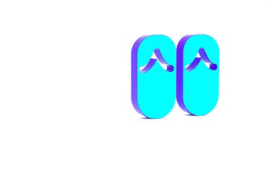 Turkuaz parmak arası terlik simgesi beyaz arkaplanda izole edildi. Plaj terlikleri tabelası. Minimalizm kavramı. 3d illüstrasyon 3B canlandırma.