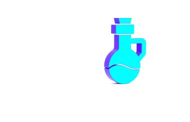 Turkuaz esaslı yağ şişesi simgesi beyaz arka planda izole edildi. Organik aromaterapi özü. Cilt bakımı serumu cam bırakma paketi. Minimalizm kavramı. 3d illüstrasyon 3B canlandırma.