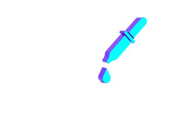 Turkuaz Pipette simgesi beyaz arkaplanda izole edildi. Tıbbi elementler, kimya laboratuarı ekipmanları. Damlalı boru. Tıp sembolü. Minimalizm kavramı. 3d illüstrasyon 3B canlandırma.