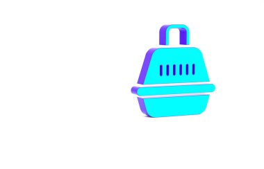 Turkuaz Hayvan Taşıma Kutusu simgesi beyaz arka planda izole edildi. Hayvanlar, köpekler ve kediler için taşıyıcı. Hayvanlar için konteynır. Hayvan taşıma kutusu. Minimalizm kavramı. 3d illüstrasyon 3B canlandırma.