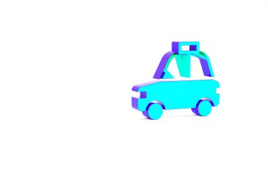 Turkuaz evcil hayvan taksi ikonu beyaz arka planda izole edildi. Minimalizm kavramı. 3d illüstrasyon 3B canlandırma.