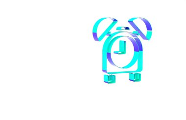 Beyaz arkaplanda turkuaz alarm simgesi izole edildi. Uyan, kalk konsepti. Zaman işareti. Minimalizm kavramı. 3d illüstrasyon 3B canlandırma.