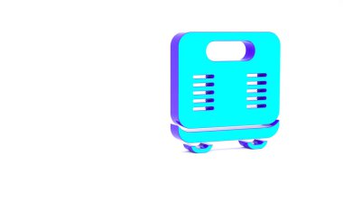 Turkuaz banyo ölçekli simge beyaz arka planda izole edildi. Ağırlık ölçme ekipmanı. Ağırlık ölçeği spor konsepti. Minimalizm kavramı. 3d illüstrasyon 3B canlandırma.