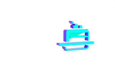 Turkuaz Kek simgesi beyaz arkaplanda izole edildi. Doğum günün kutlu olsun. Minimalizm kavramı. 3d illüstrasyon 3B canlandırma.