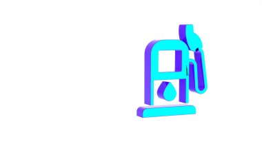 Turkuaz benzin veya benzin istasyonu simgesi beyaz arka planda izole edildi. Araba yakıtı sembolü. Benzin pompası. Minimalizm kavramı. 3d illüstrasyon 3B canlandırma.
