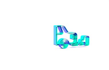 Turkuaz araba egzoz ikonu beyaz arka planda izole edildi. Minimalizm kavramı. 3d illüstrasyon 3B canlandırma.