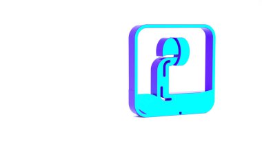 Turkuaz Atık Su simgesi beyaz arkaplanda izole edildi. Kanalizasyon borusu. Borudan nehre sıvı akıyor. Minimalizm kavramı. 3d illüstrasyon 3B canlandırma.