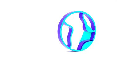 Turkuaz Dünya ikonu beyaz arka planda izole edildi. Dünya ya da Dünya işareti. Küresel internet sembolü. Geometrik şekiller. Minimalizm kavramı. 3d illüstrasyon 3B canlandırma.