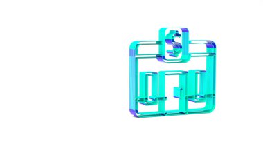 Turkuaz banka binası simgesi beyaz arka planda izole edildi. Minimalizm kavramı. 3d illüstrasyon 3B canlandırma.