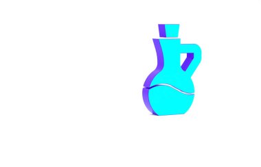 Beyaz arka planda izole edilmiş turkuaz zeytinyağı ikonu. Zeytinyağı ikonlu sürahi. Minimalizm kavramı. 3d illüstrasyon 3B canlandırma.