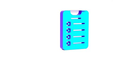 Turkuaz Yeni Yıl hedefleri listesi ve beyaz arkaplanda izole edilmiş plan simgesi. Mutlu Noeller ve mutlu yıllar. Minimalizm kavramı. 3d illüstrasyon 3B canlandırma.