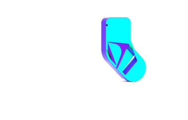 Turkuaz Noel çorap ikonu beyaz arka planda izole edilmiş. Mutlu Noeller ve mutlu yıllar. Minimalizm kavramı. 3d illüstrasyon 3B canlandırma.