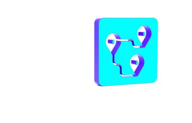 Turkuaz Yol konumu simgesi beyaz arkaplanda izole edildi. Harita işaretçisi işareti. Yol ya da yol kavramı. GPS navigatörü. Minimalizm kavramı. 3d illüstrasyon 3B canlandırma.