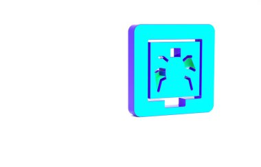 Beyaz arkaplanda izole edilmiş bir çerçeve simgesindeki turkuaz böcekler. Herbaryum. Minimalizm kavramı. 3d illüstrasyon 3B canlandırma.