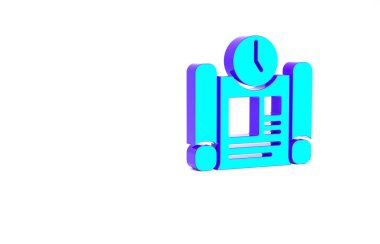 Turkuaz İş Projesi zaman çizelgesi simgesi beyaz arkaplanda izole edildi. Minimalizm kavramı. 3d illüstrasyon 3B canlandırma.