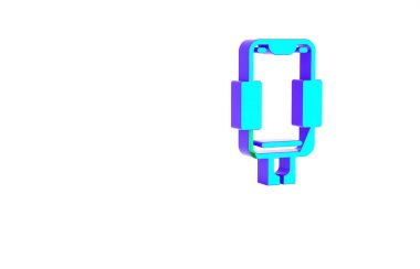 Turkuaz cep telefonu tutucu simgesi beyaz arkaplanda izole edildi. Minimalizm kavramı. 3d illüstrasyon 3B canlandırma.