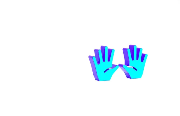 ターコイズ医療用ゴム手袋アイコンは白い背景に隔離されています 保護ゴム手袋 最小限の概念 3Dイラスト3Dレンダリング — ストック写真