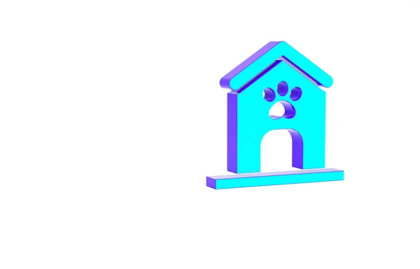 Τιρκουάζ Dog House Και Paw Print Κατοικίδιο Ζώο Εικονίδιο Απομονώνονται — Φωτογραφία Αρχείου