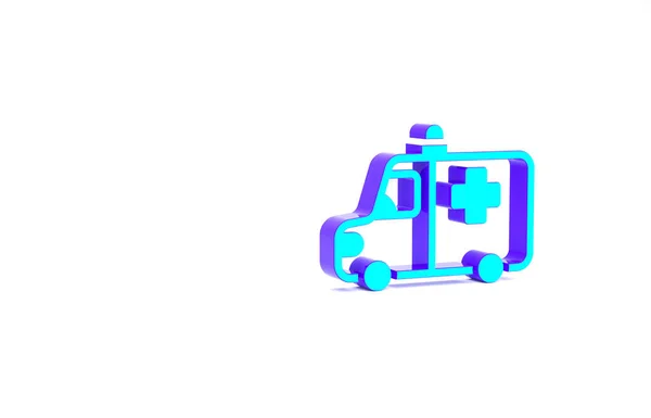 绿松石救护车和紧急车辆图标隔离在白色背景 救护车车辆医疗后送 最低纲领的概念 3D渲染3D插图 — 图库照片