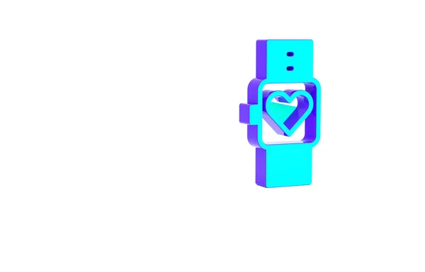 Türkise Smart Uhr Mit Herzschlagsymbol Auf Weißem Hintergrund Fitness App — Stockfoto
