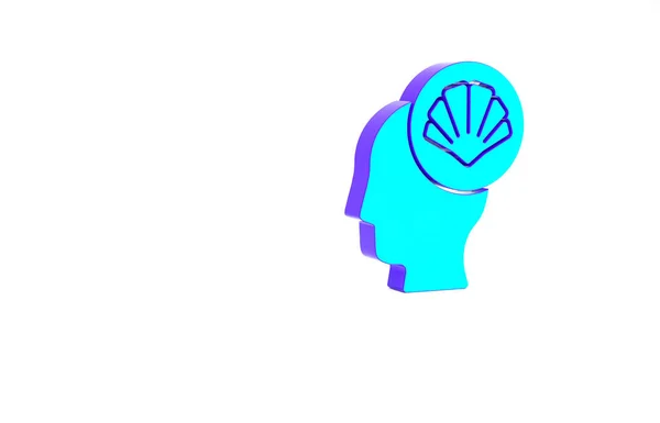 绿松石鳞片海贝壳图标孤立在白色背景 西谢尔标志 最低纲领的概念 3D渲染3D插图 — 图库照片