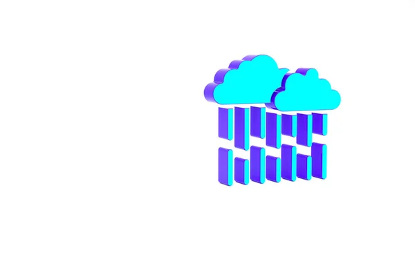 Türkisfarbene Wolke Mit Regensymbol Auf Weißem Hintergrund Regenwolken Mit Regentropfen — Stockfoto