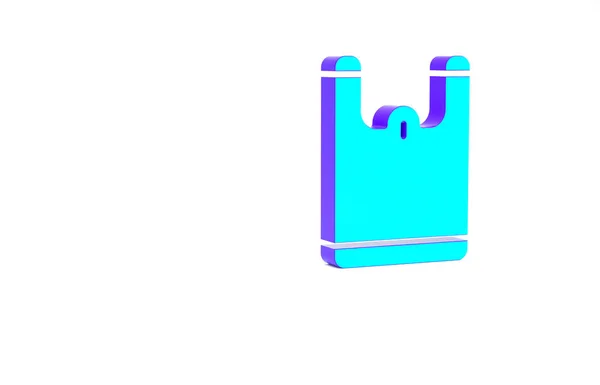 Turquoise Plastic Bag Icon Isolated White Background Disposable Cellophane Polythene — Stock Photo, Image